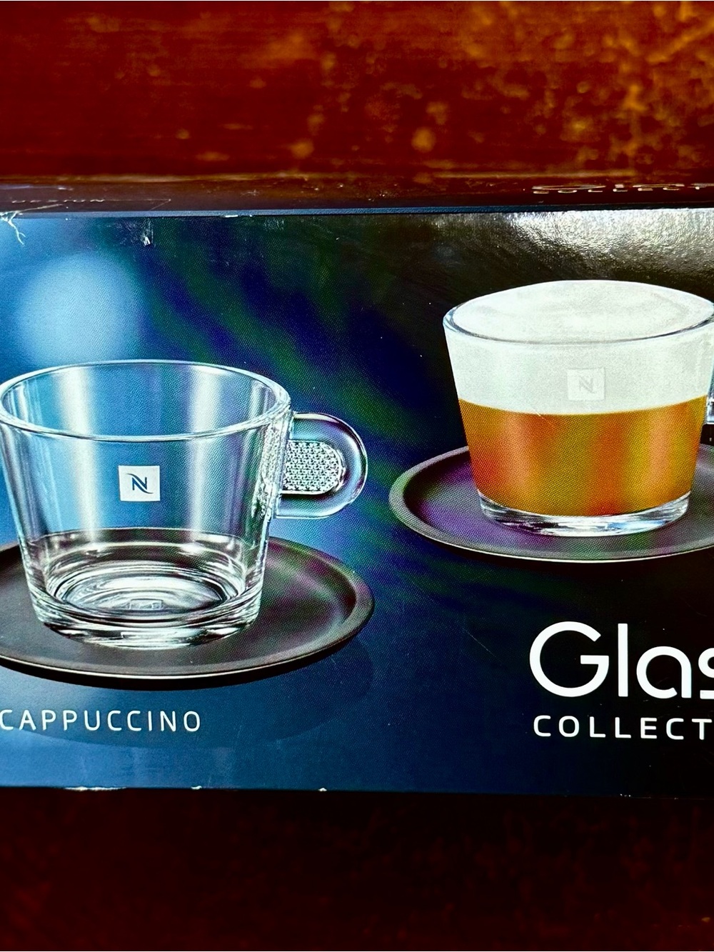 Nespresso Clear Glass Cappuccino Cups with Black Saucers